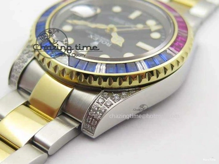MiroTime 0511 GMT-Master II 116759 SS YG Bp-Maker Blue Red Ruby Crystal Black Dial On SS YG Bracelet A SmoothTexture 3771